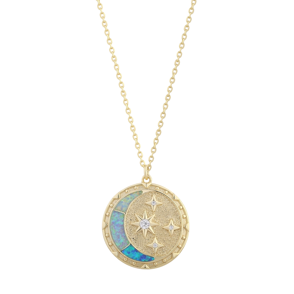 PLN03303 Colar de Prata de Lei 925 com Opala e Zirc&ocirc;nia C&uacute;bica