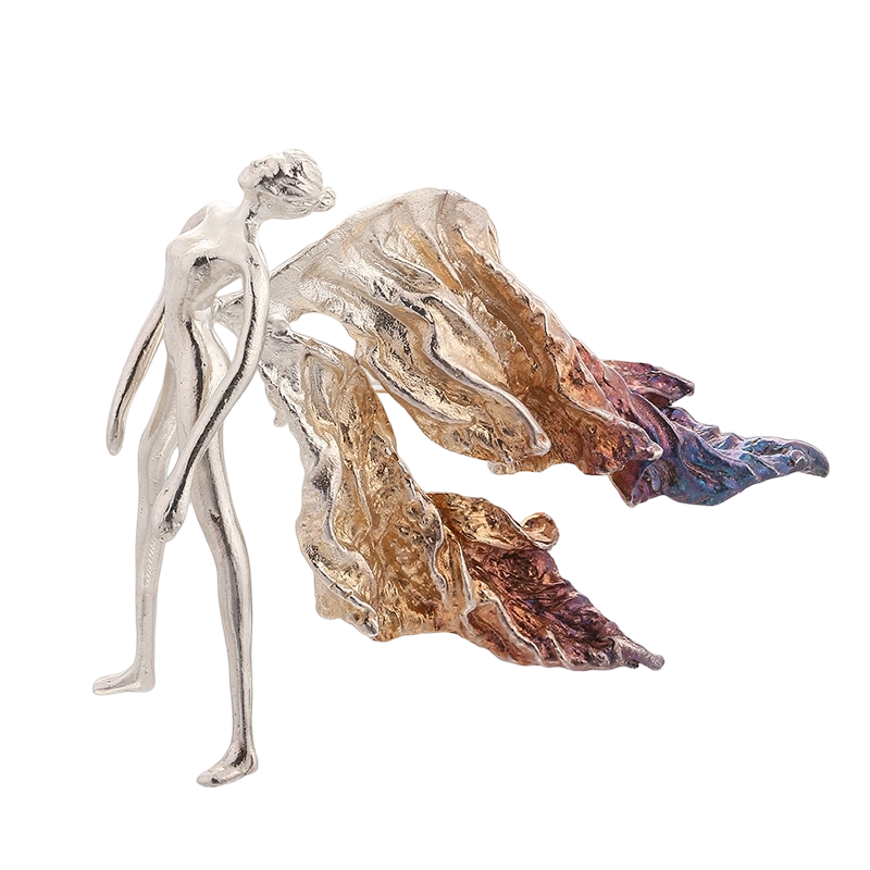 Broche de anjo feito &agrave; m&atilde;o em prata de lei 925, c&oacute;digo C00611