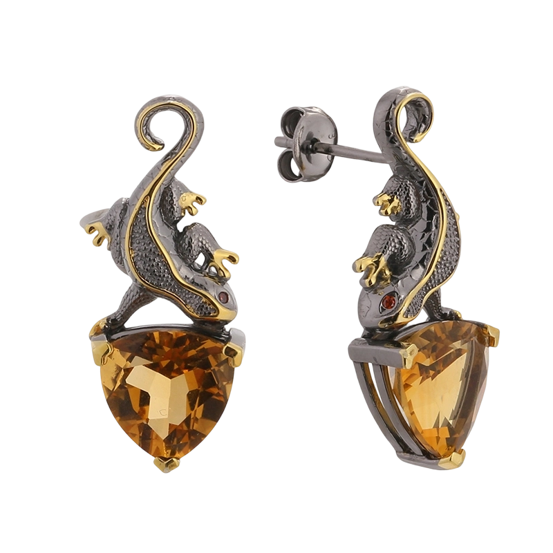 YE03586 Brinco artesanal em prata de lei 925 com zirc&ocirc;nia c&uacute;bica e design de lagarto Critine