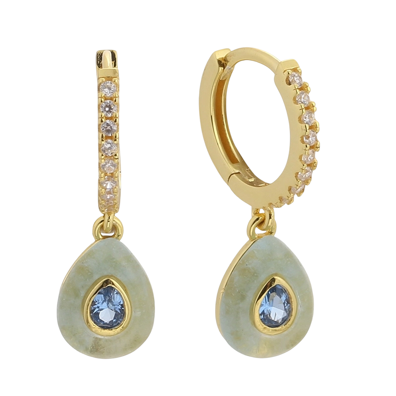 E08641B Brinco em Prata de Lei 925 com Zirc&ocirc;nia C&uacute;bica e &Aacute;gua-marinha