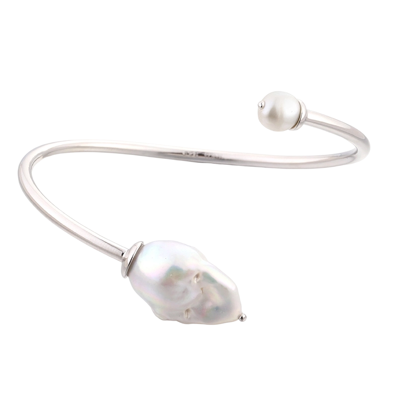 G00494 Pulseira de Prata de Lei 925 com P&eacute;rolas Barrocas