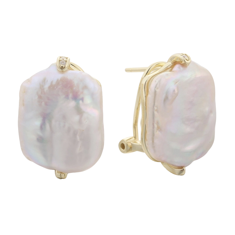 PLE07831 Brinco de p&eacute;rola barroca em prata de lei 925