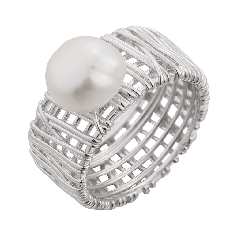 Anel de p&eacute;rola barroca em prata de lei 925 (YR03378)